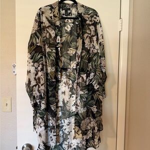 Floral Sheer top, tunic, open, buttons. I. N. C. International Concepts, women